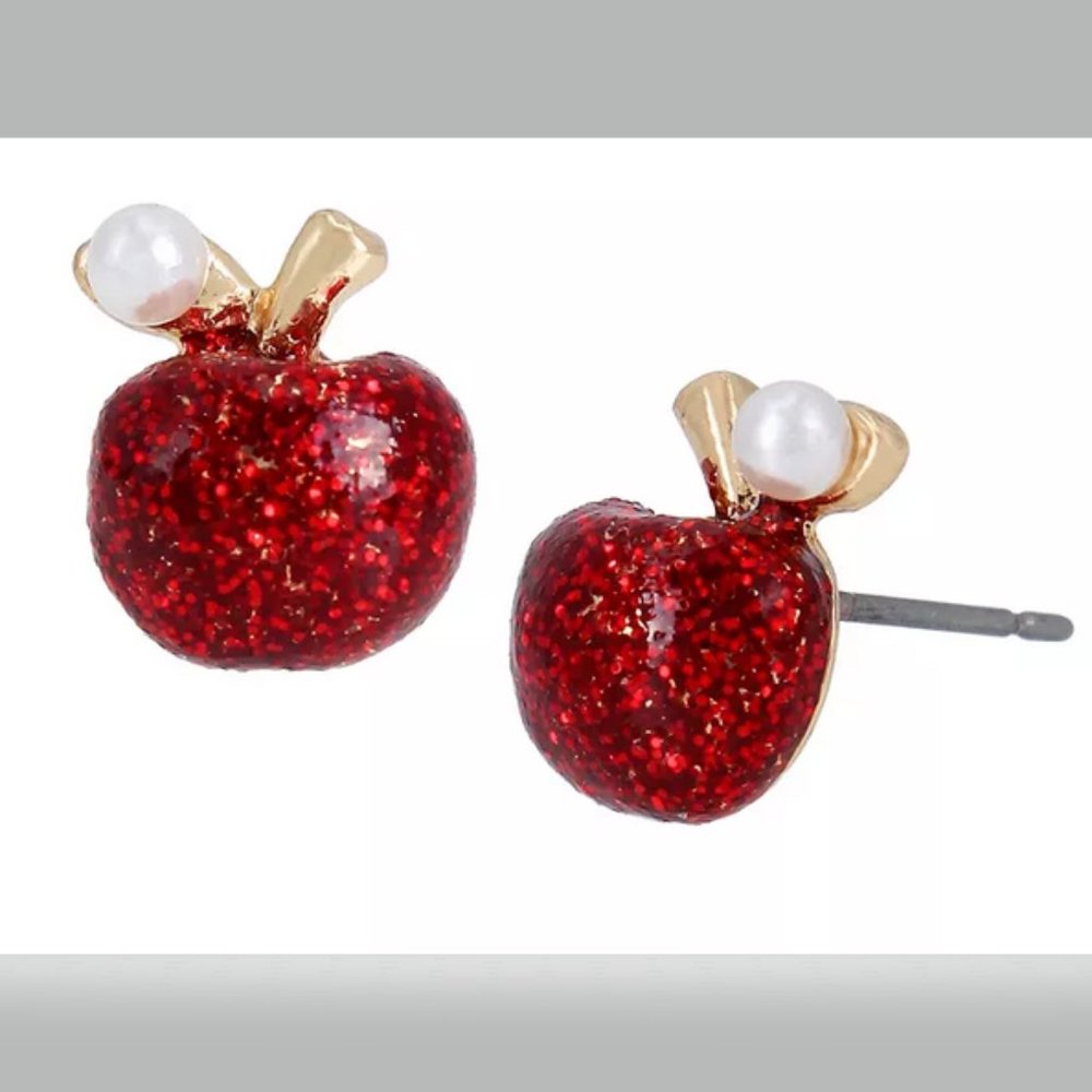 Betsey Johnson Sparkly Apple Stud Earrings NWT